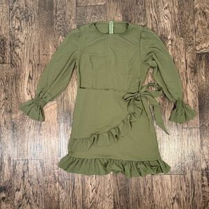 Green Ruffle Long Sleeve Dress